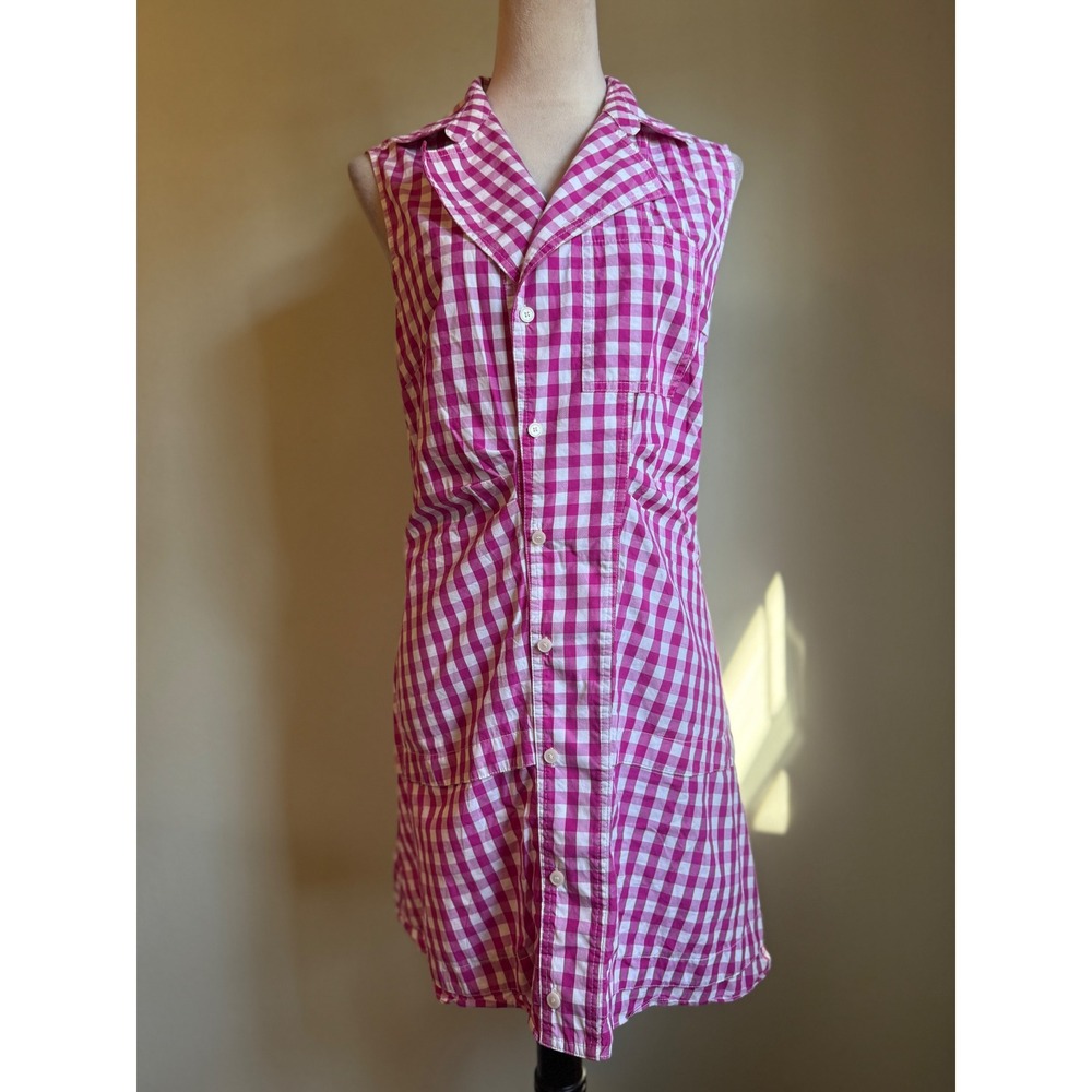 Pink White Gingham Sleeveless Shirt Dress Button costal preppy Derek lam mini 8 - Picture 3 of 11